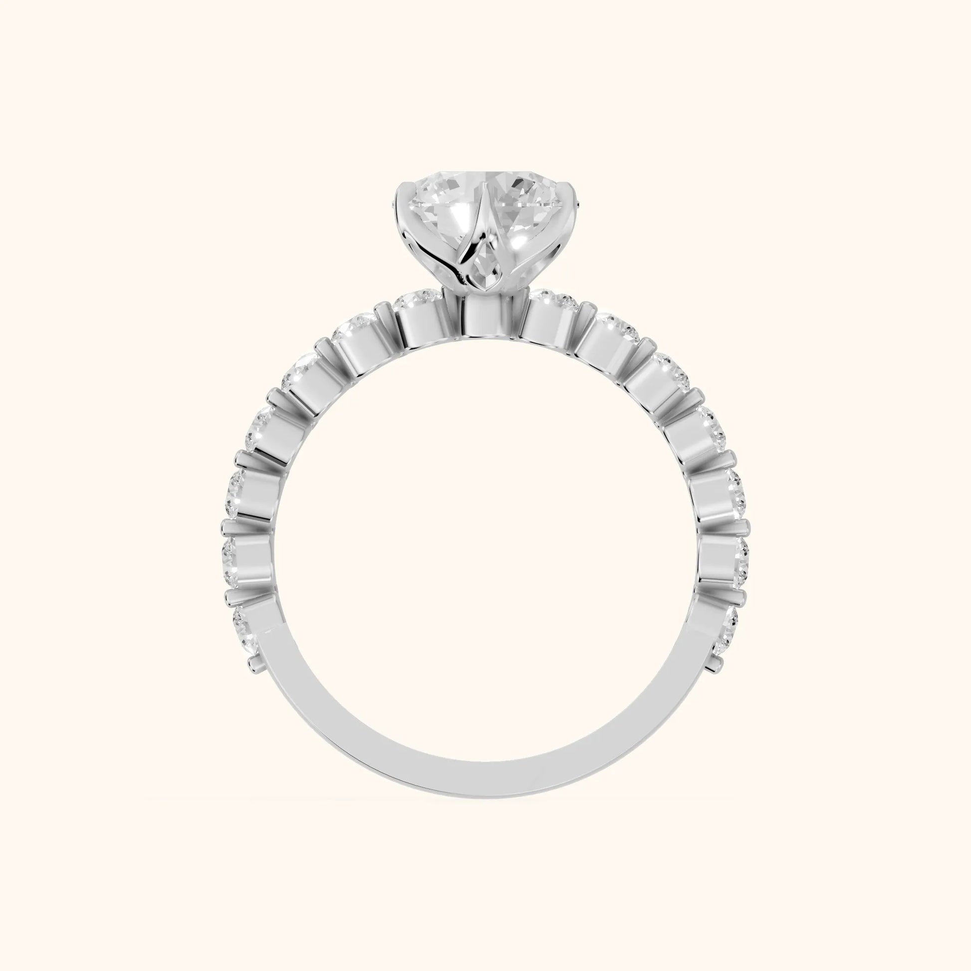 Eleanor Majesty Side Stone Round Diamond Engagement Ring in Platinum - FingerView