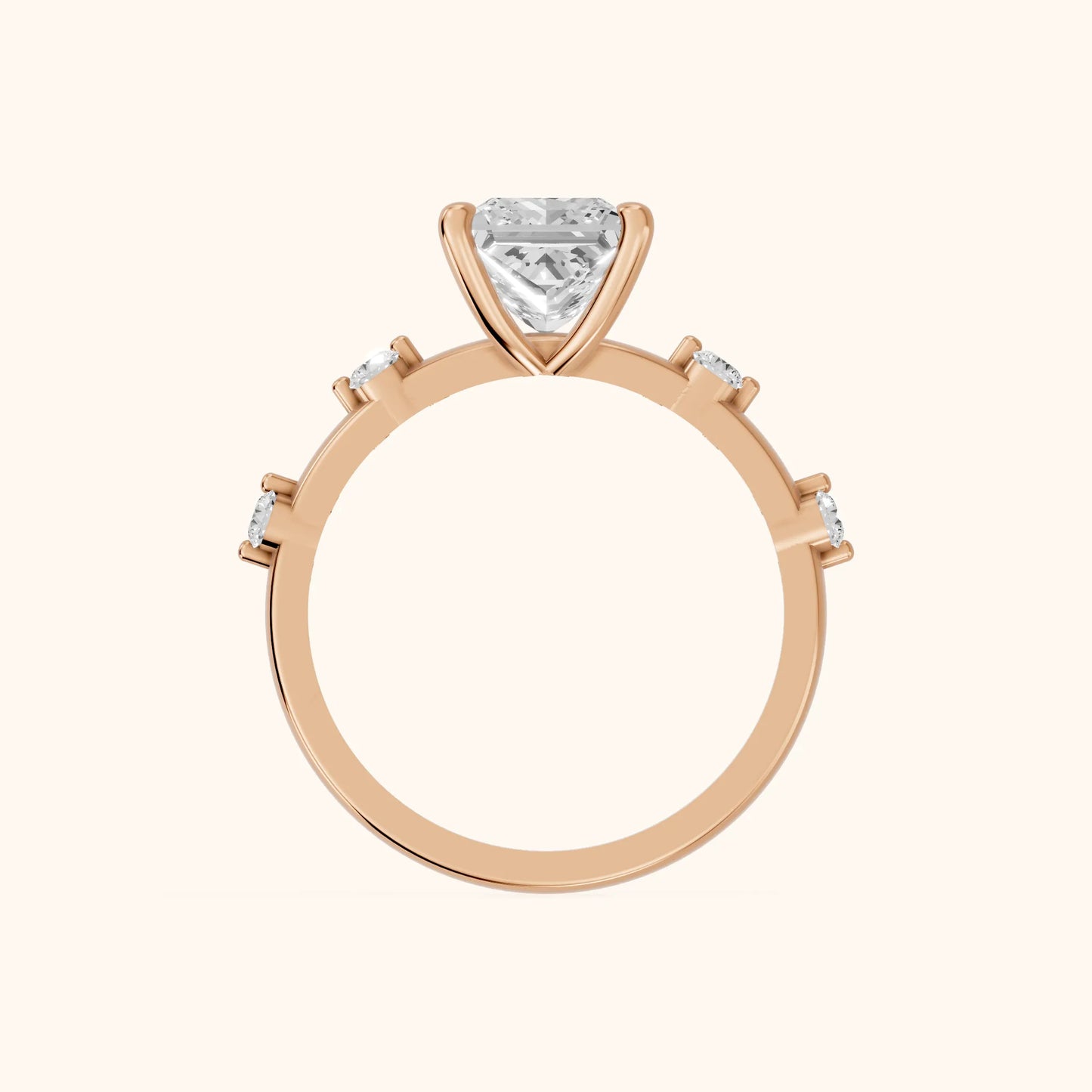 Elena Radiance Princess Cut Diamond Engagement Ring in Rose Gold - FingerView