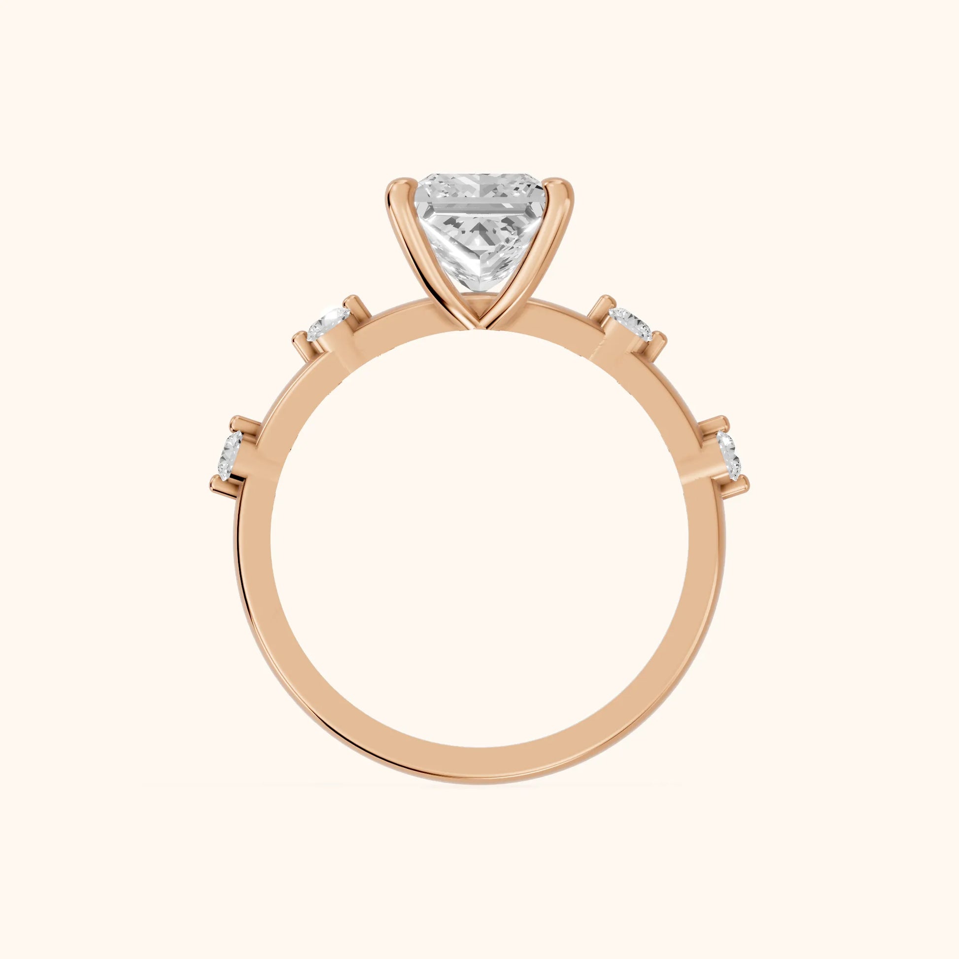 Elena Radiance Princess Cut Diamond Engagement Ring in Rose Gold - FingerView