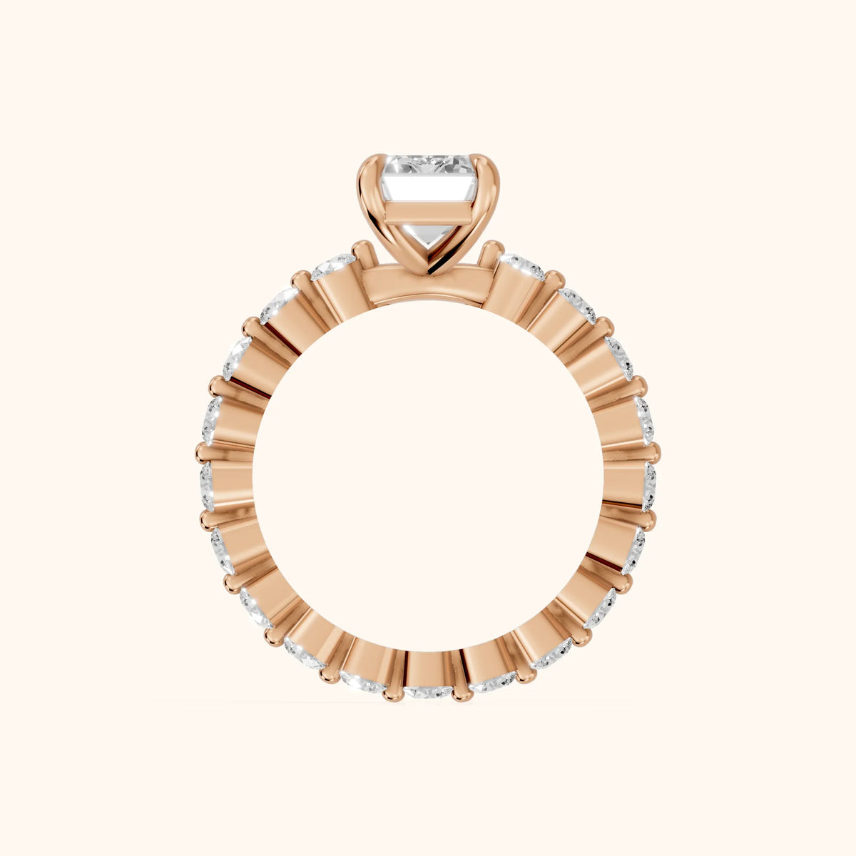 Piper Sidestone Emerald Diamond Engagement Ring in Rose Gold - FingerView.webp