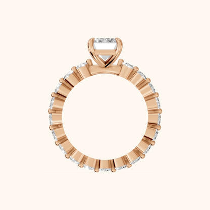 Piper Sidestone Emerald Diamond Engagement Ring in Rose Gold - FingerView.webp