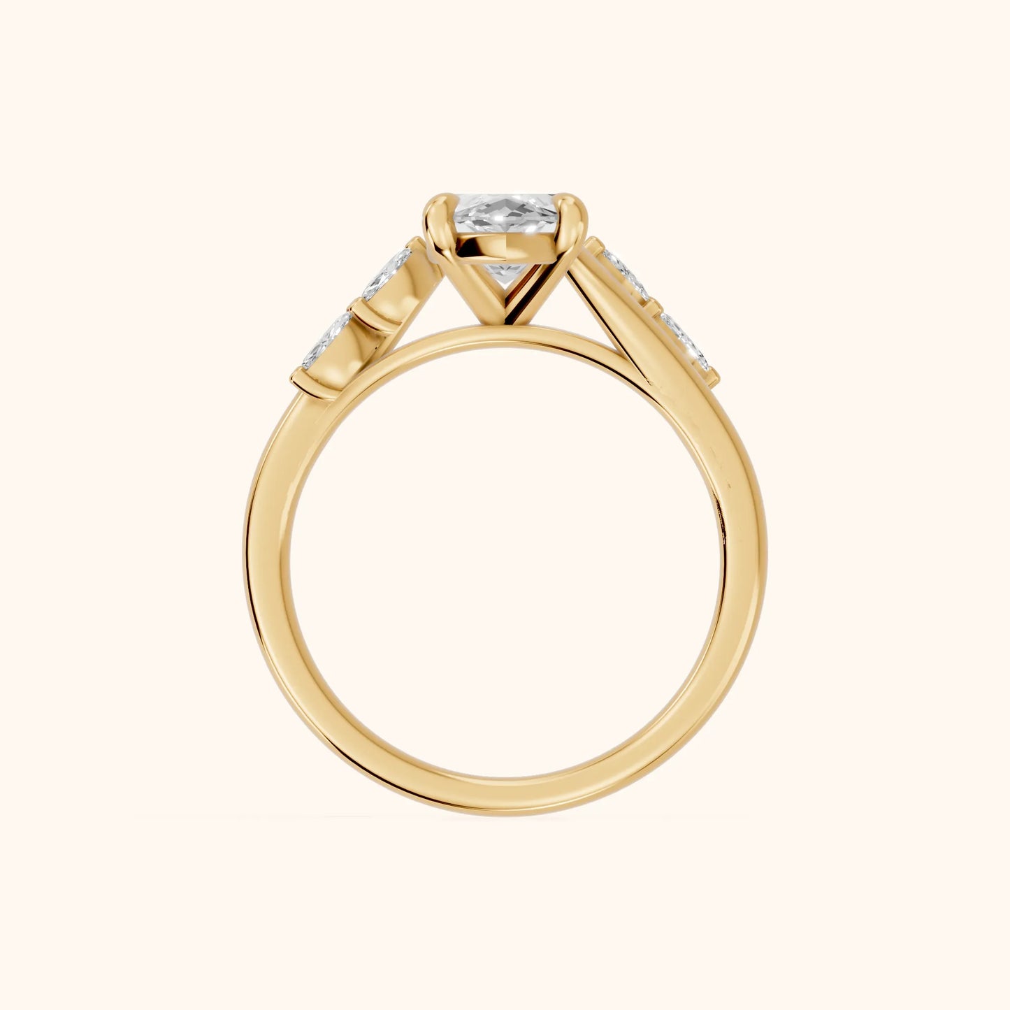 Flora Twist Side Stone Marquise Diamond Engagement Ring in Yellow Gold - FingerView