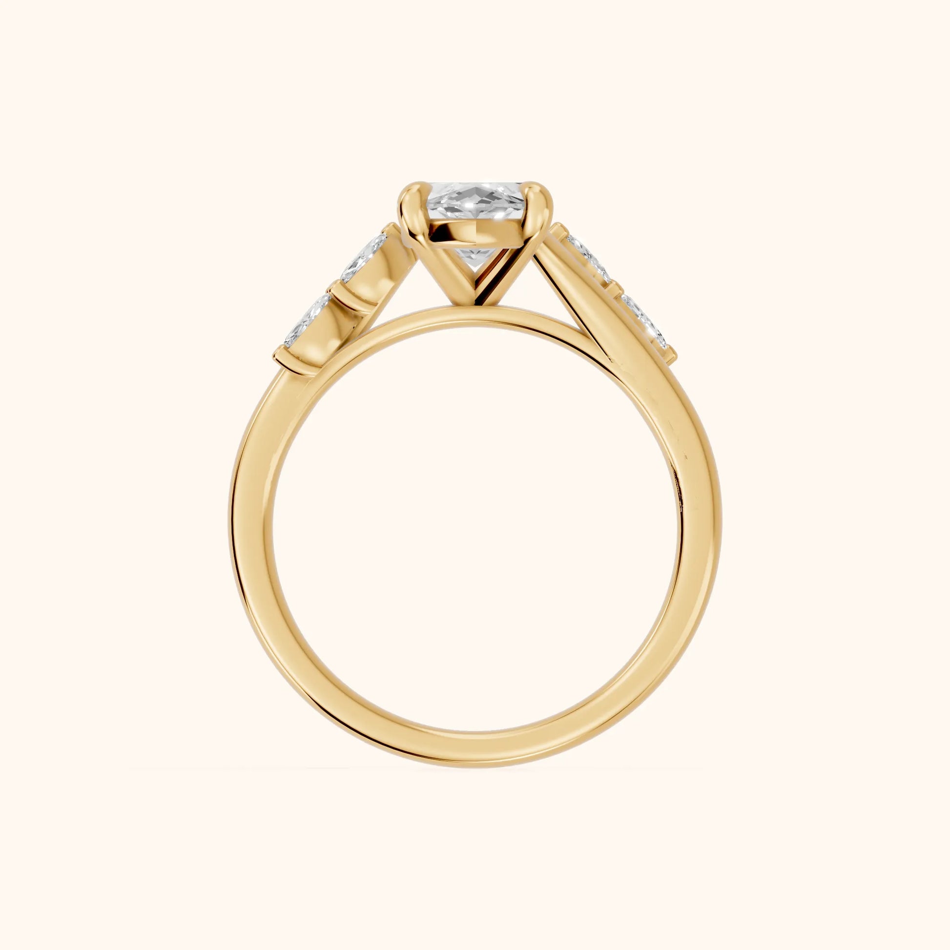 Flora Twist Side Stone Marquise Diamond Engagement Ring in Yellow Gold - FingerView