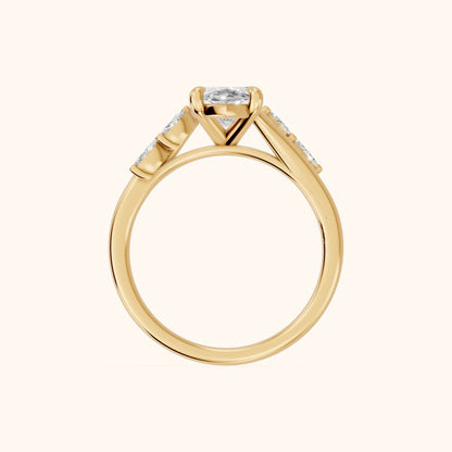 Flora Twist Side Stone Marquise Diamond Engagement Ring in Yellow Gold - FingerView