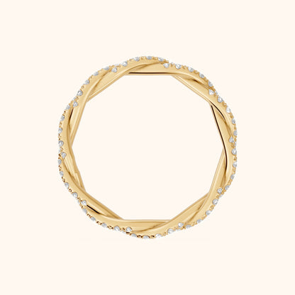 Trisha Micropavé Twist Round Diamond Eternity Band in Yellow Gold - FingerView