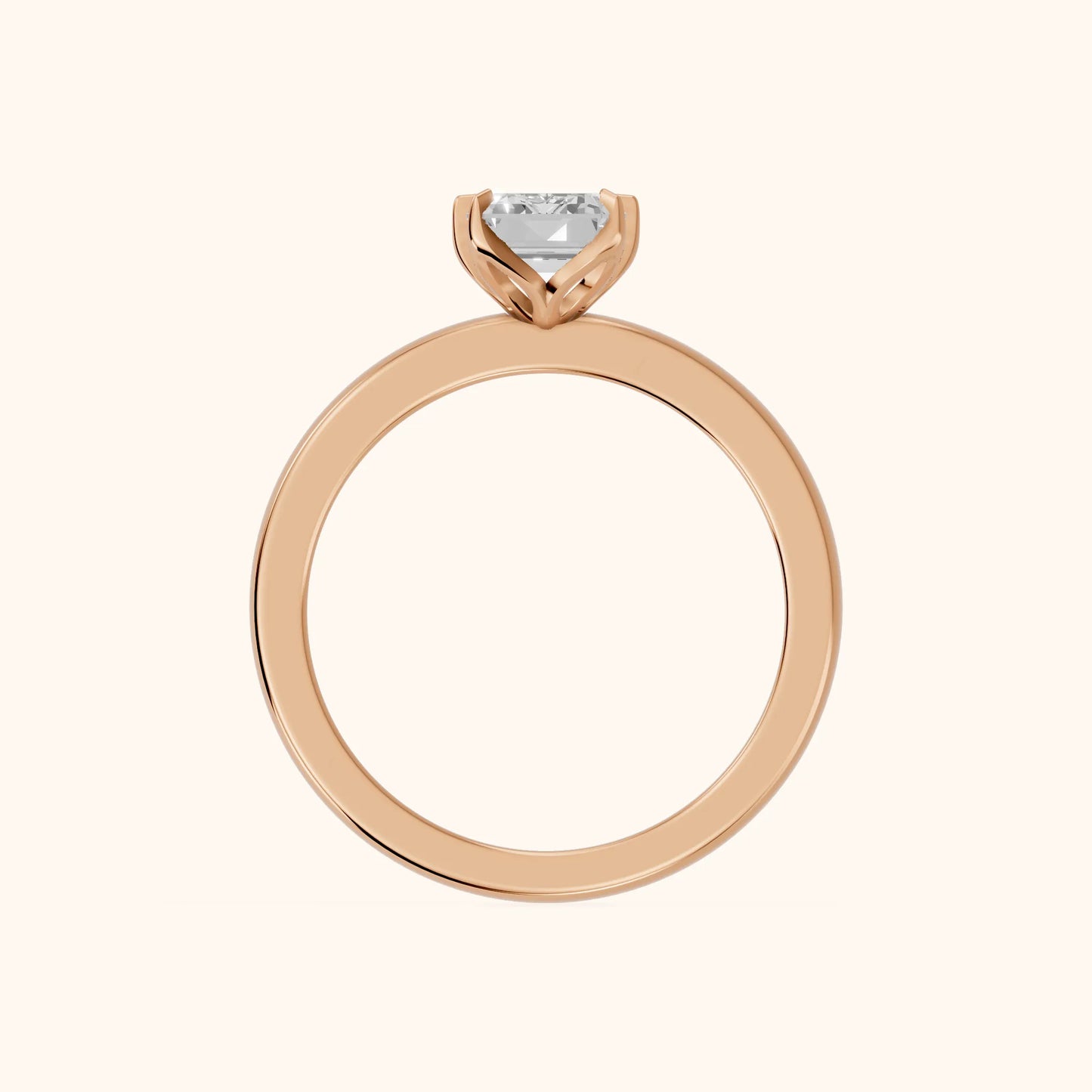 Serena Blossom Solitaire Emerald Diamond Engagement Ring in Rose Gold - FingerView