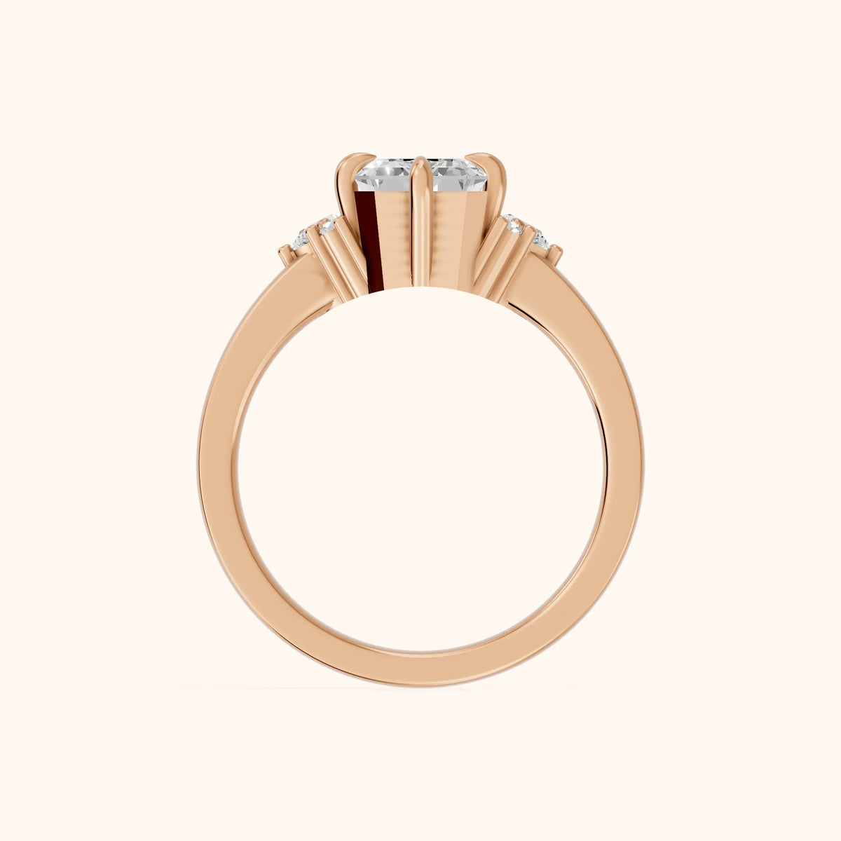 Josie Sidestone Emerald Diamond Engagement Ring in Rose Gold - FingerView.webp