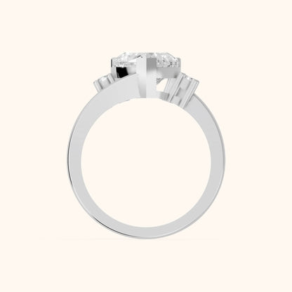 Gardenia Bypass Three-Stone Heart Diamond Engagement Ring in Platinum - FingerView.webp