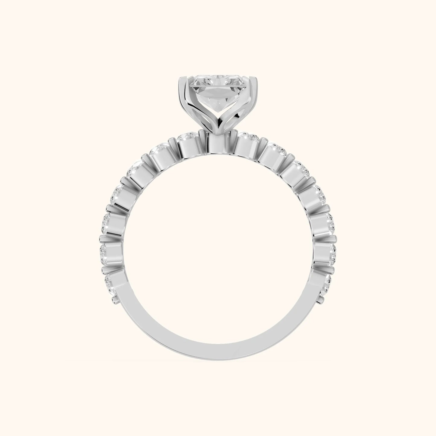 Eleanor Majesty Side Stone Radiant Diamond Engagement Ring in Platinum - FingerView