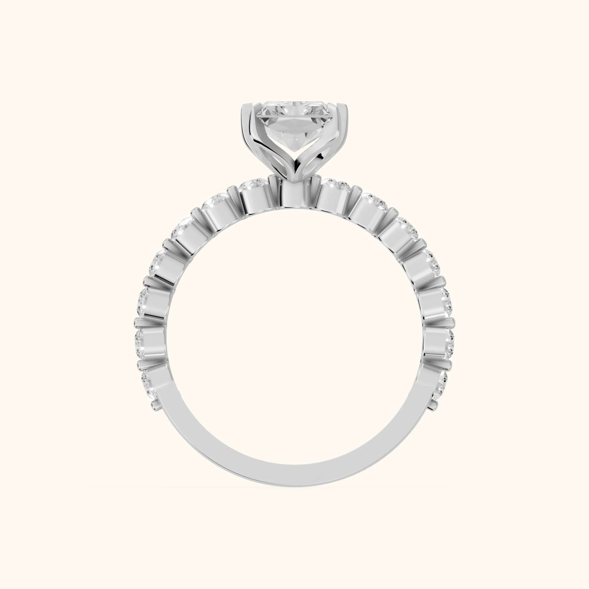 Eleanor Majesty Side Stone Radiant Diamond Engagement Ring in Platinum - FingerView