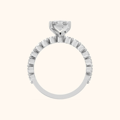 Eleanor Majesty Side Stone Radiant Diamond Engagement Ring in Platinum - FingerView