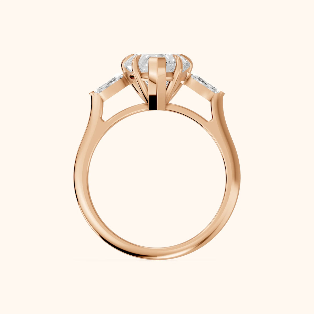 Lyra Three-Stone Heart Diamond Engagement Ring in Rose Gold - FingerView.webp