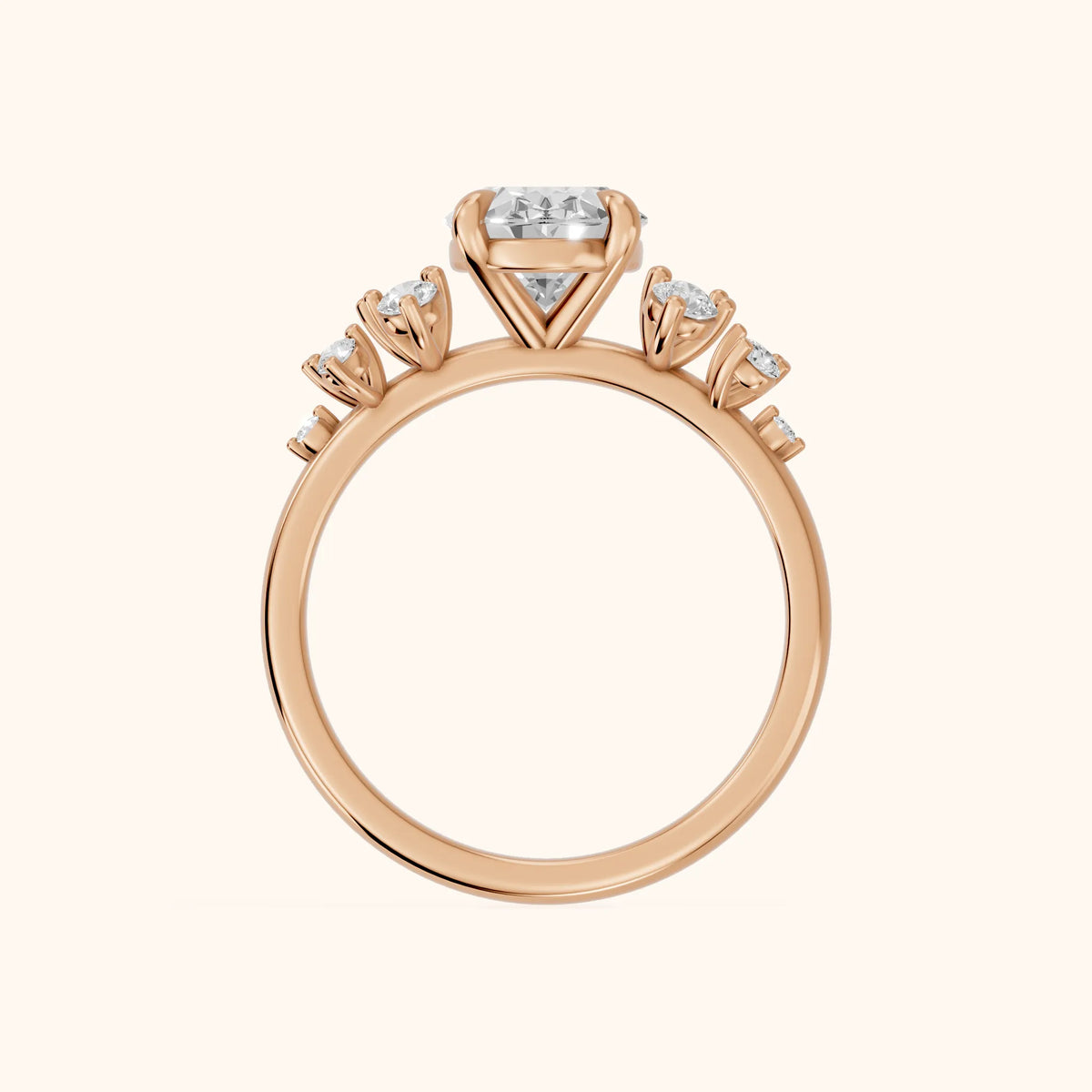Mirabelle Cluster Oval Diamond Engagement Ring in Rose Gold - FingerView.webp