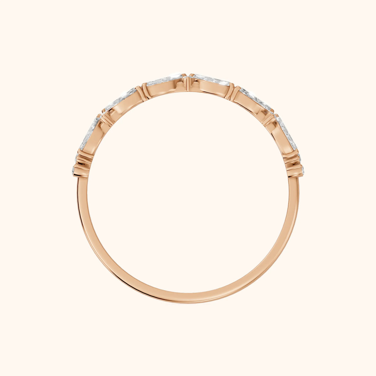 Nika Petite Marquise & Round Diamond Wedding Band in Rose Gold - FingerView