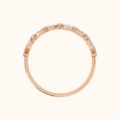 Nika Petite Marquise & Round Diamond Wedding Band in Rose Gold - FingerView