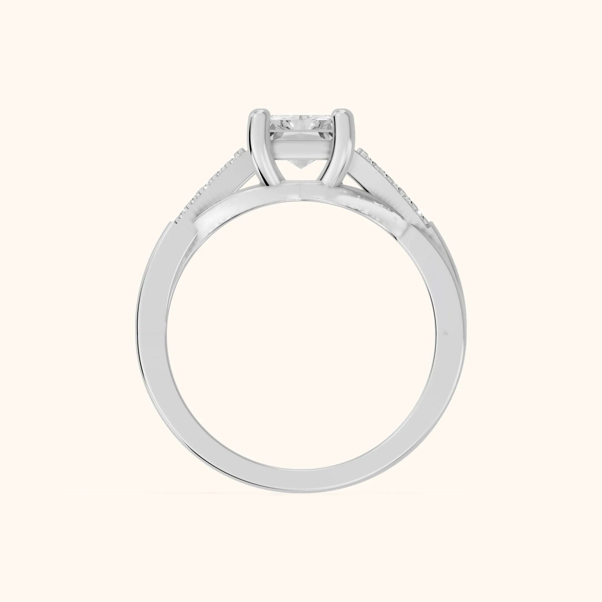 Veronica Twist Side Stone Radiant Diamond Engagement Ring in Silver - FingerView