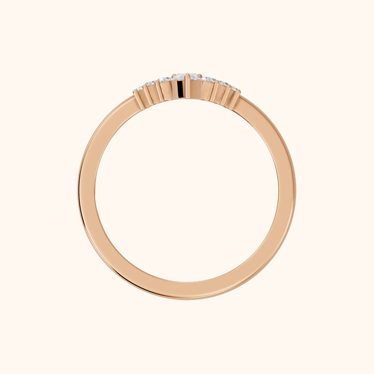 Nisha Curved Pear & Round Diamond Wedding Band in Rose Gold - FingerView