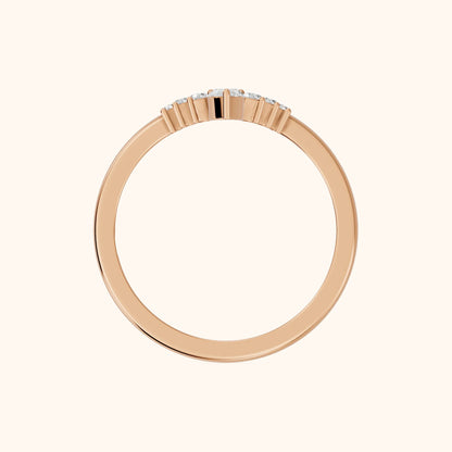 Nisha Curved Pear & Round Diamond Wedding Band in Rose Gold - FingerView