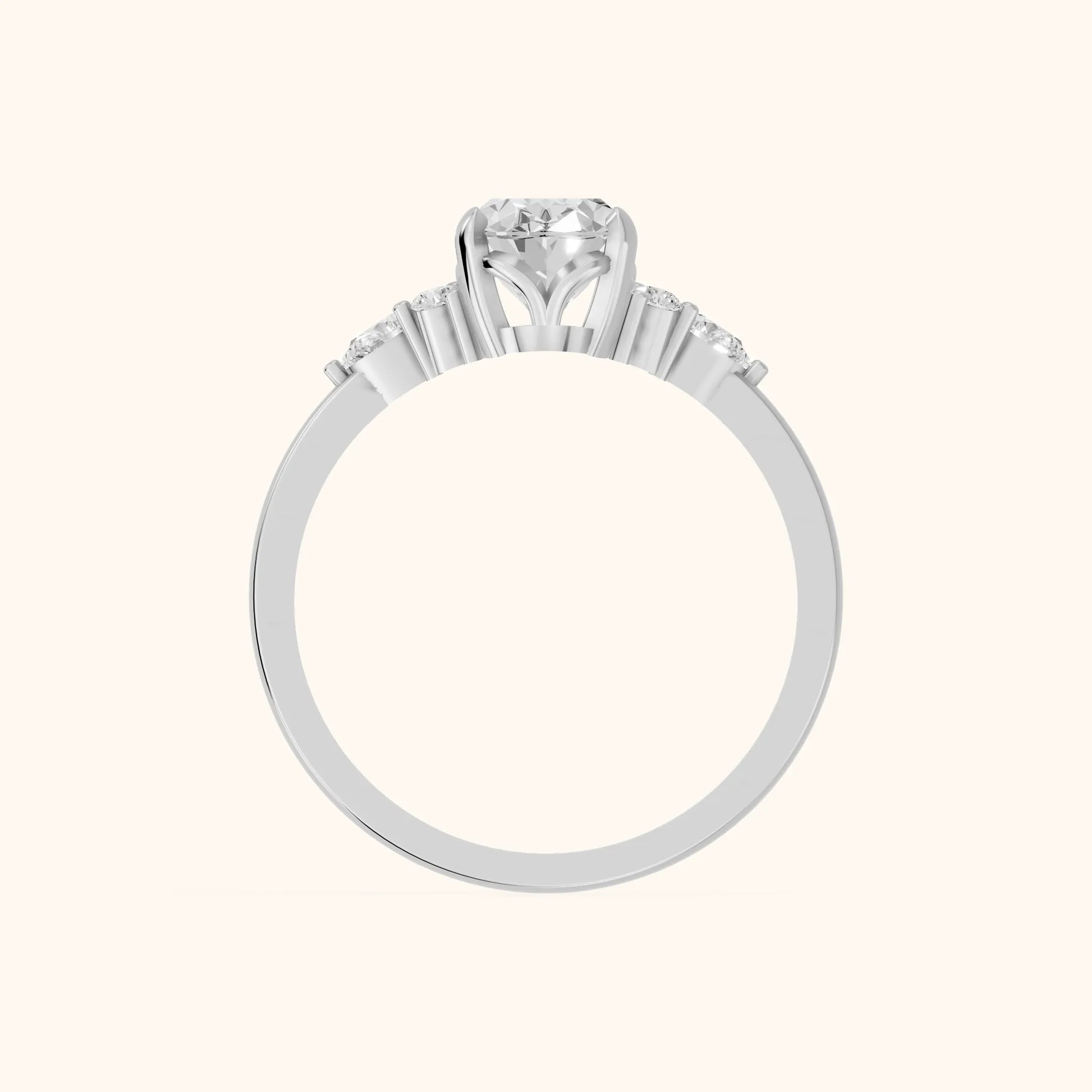 Amelia Three Stone Oval Diamond Engagement Ring in Silver - FingerView