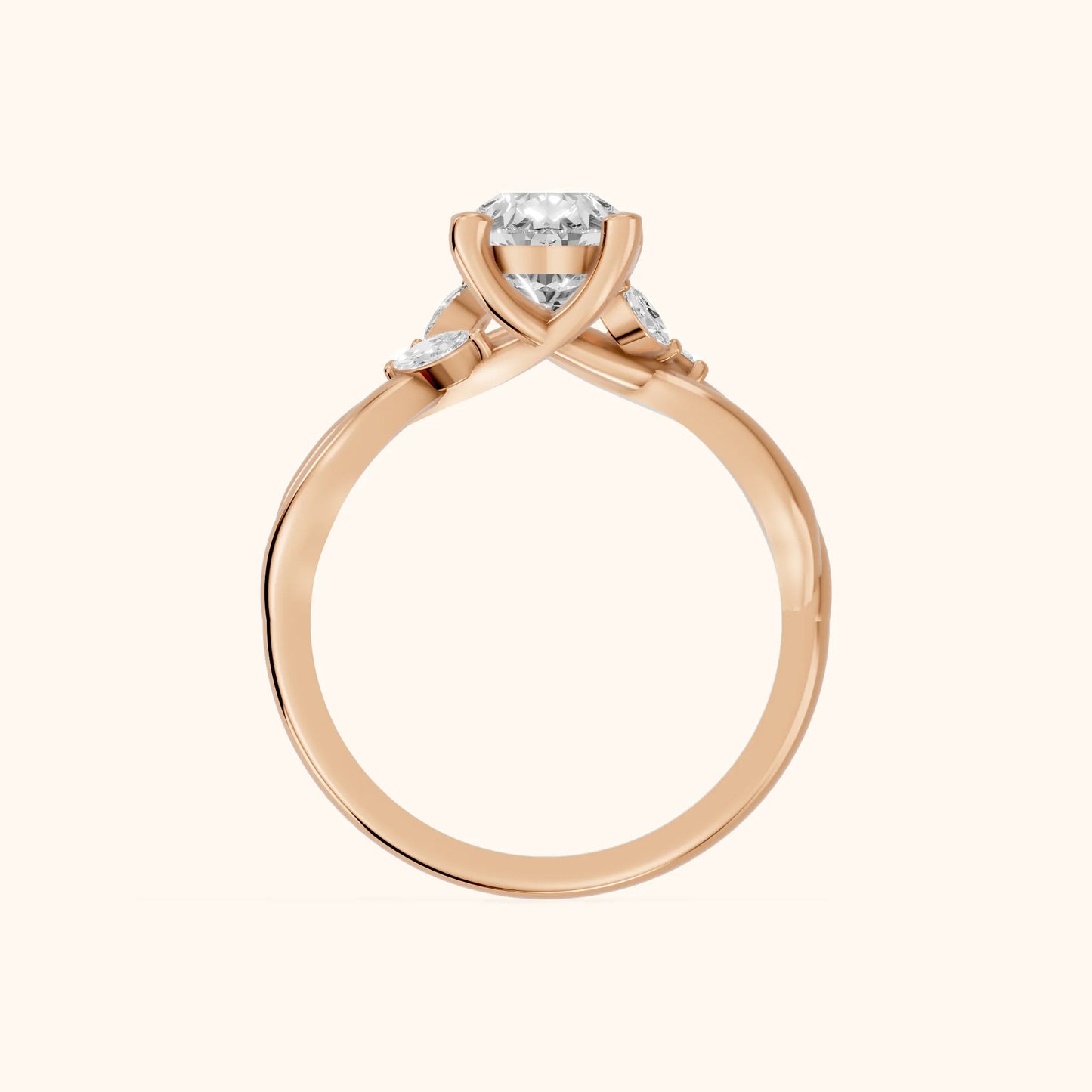 Luna Glow Twisted Pear Diamond Engagement Ring in Rose Gold - FingerView