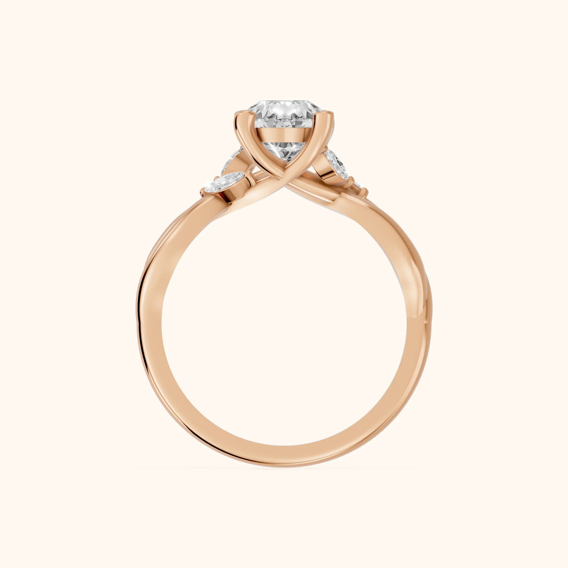 Luna Glow Twisted Pear Diamond Engagement Ring in Rose Gold - FingerView