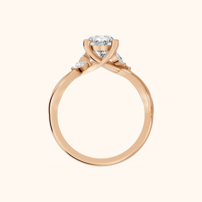 Luna Glow Twisted Pear Diamond Engagement Ring in Rose Gold - FingerView