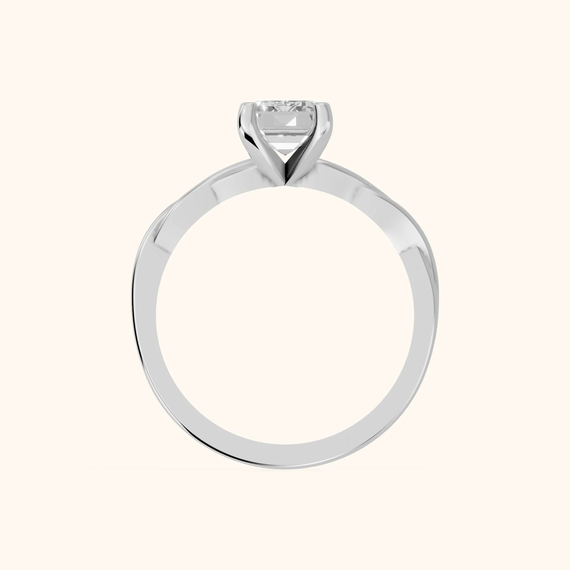 Iris Twist Emerald Diamond Engagement Ring in White Gold - FingerView