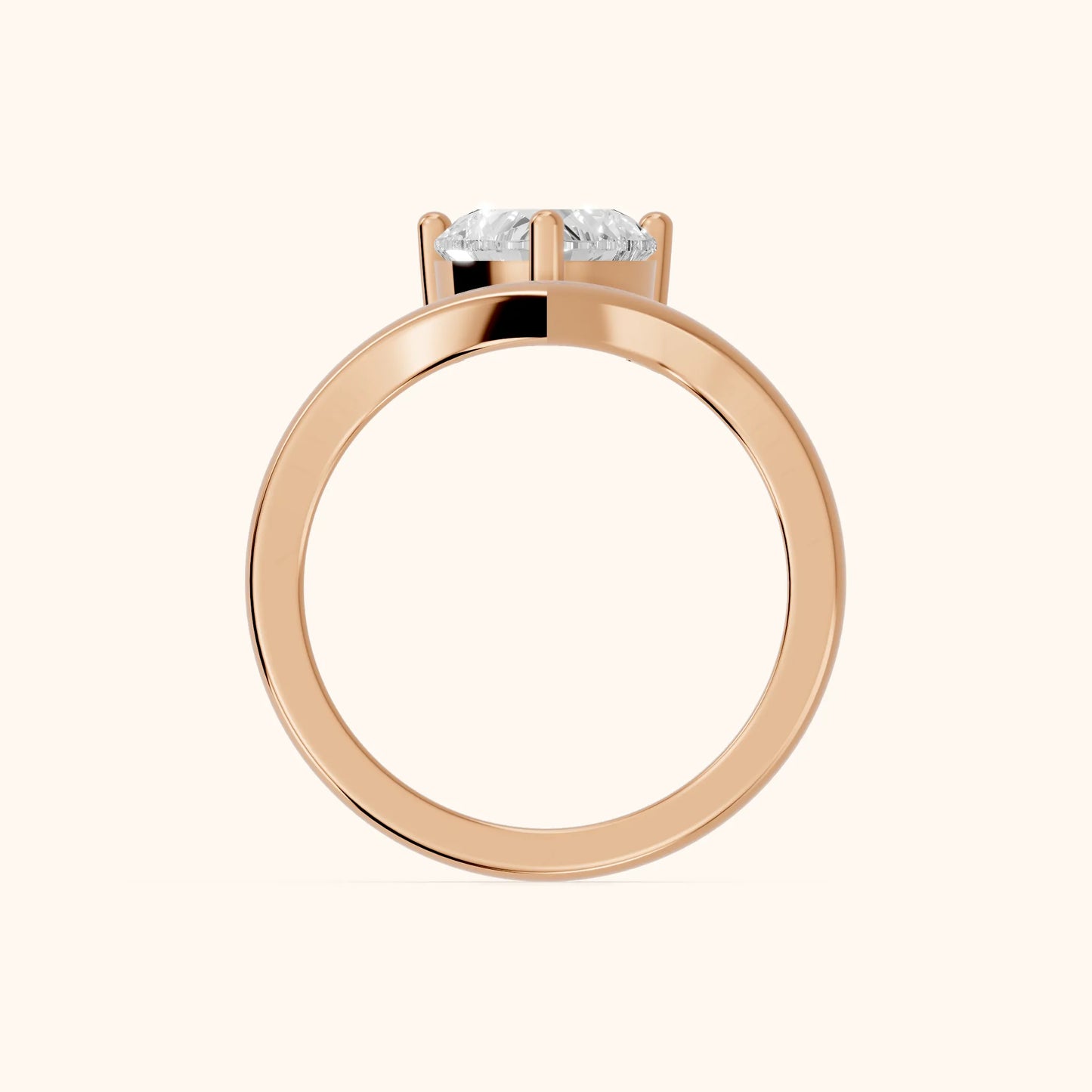 Evelyn Chevron Solitaire Heart Diamond Engagement Ring in Rose Gold - FingerView