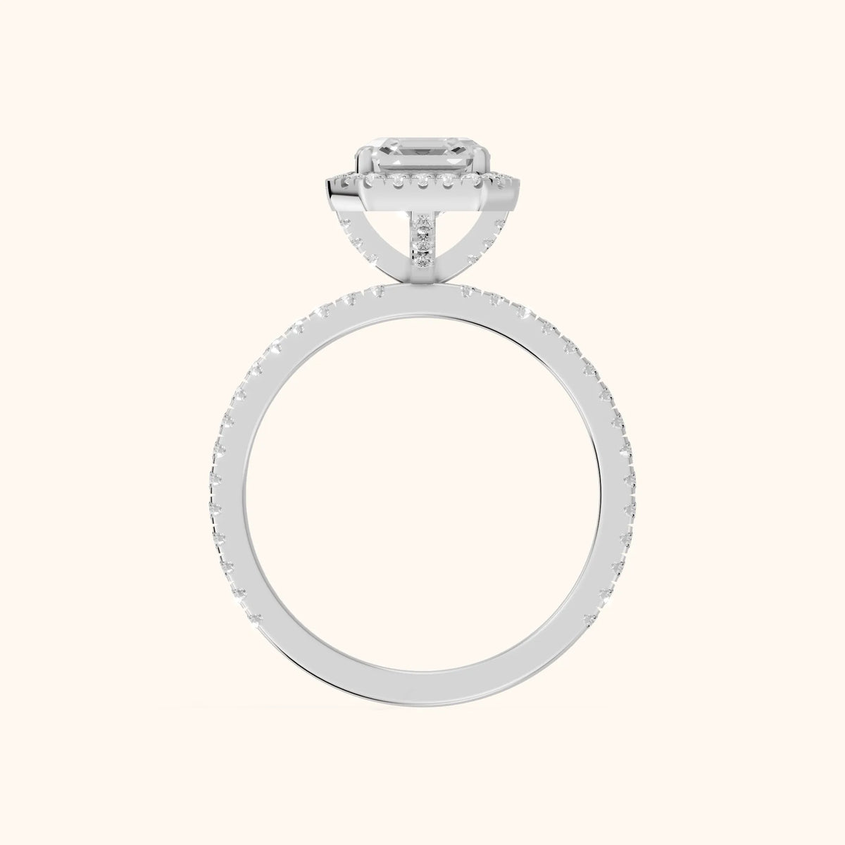 Rosemary Halo Pavé Asscher Diamond Engagement Ring in White Gold - FingerView.webp