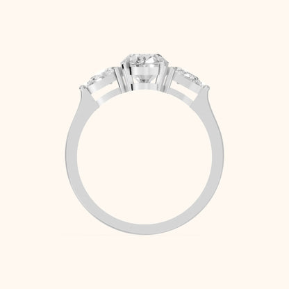 Grace Three Stone Oval Diamond Engagement Ring in White Gold - FingerView