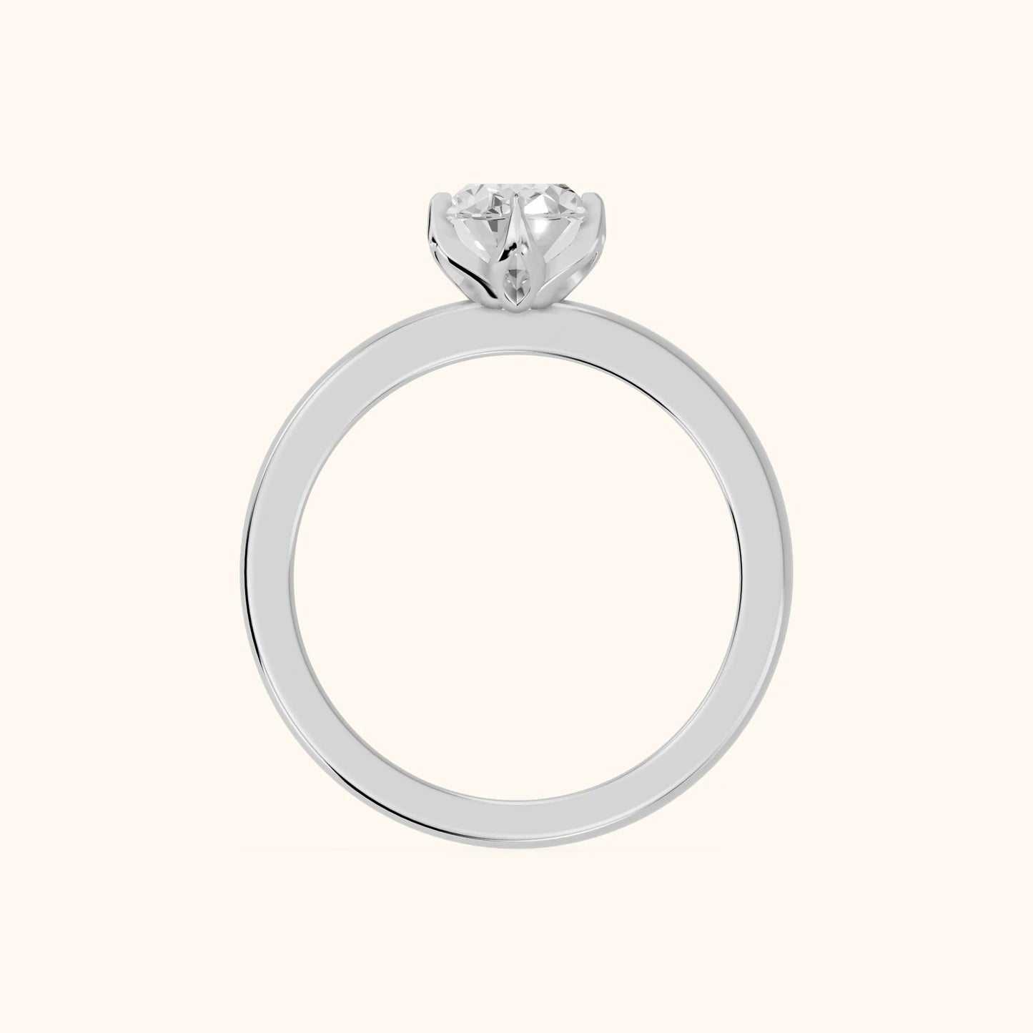 Serena Blossom Solitaire Oval Diamond Engagement Ring in White Gold - FingerView