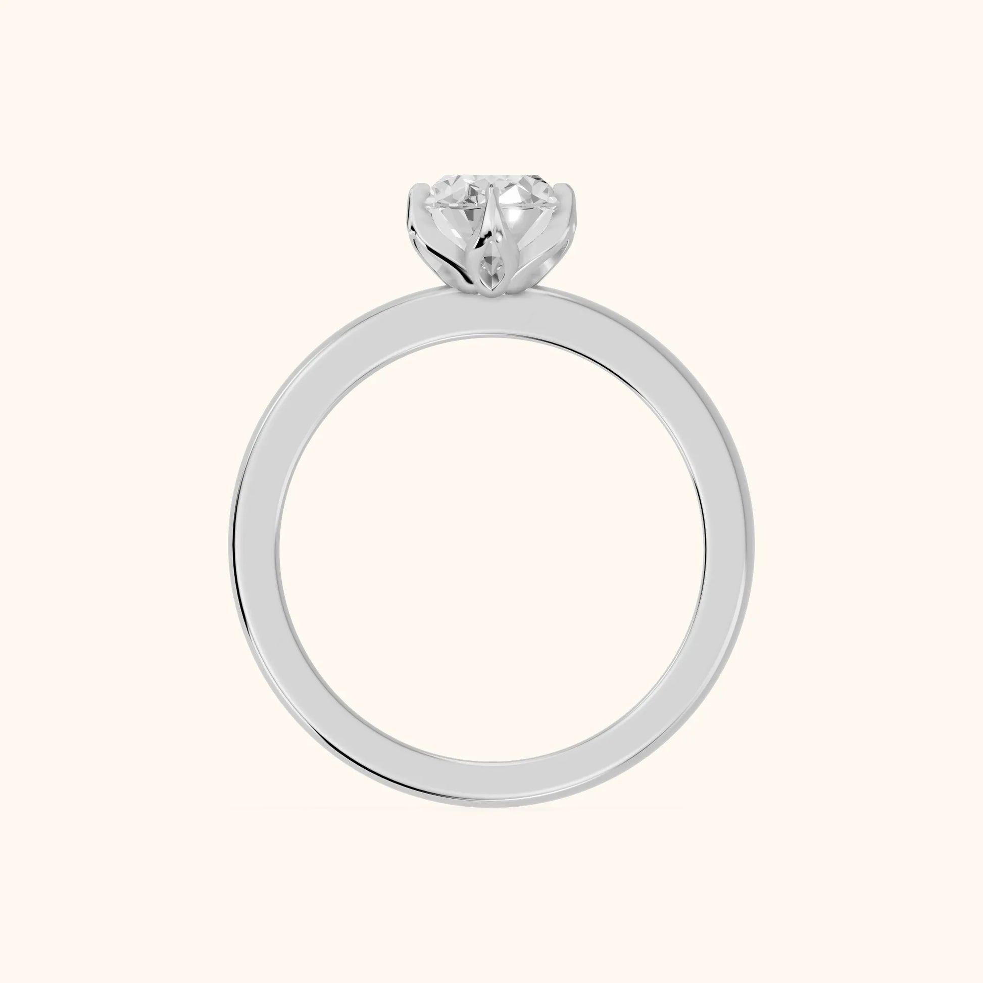 Serena Blossom Solitaire Oval Diamond Engagement Ring in White Gold - FingerView