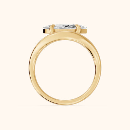 Katherine East-West Bypass Marquise Diamond Engagement Ring in Yellow Gold - FingerView.webp