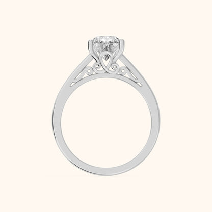 Iris Vintage Pear Diamond Engagement Ring in Platinum - FingerView
