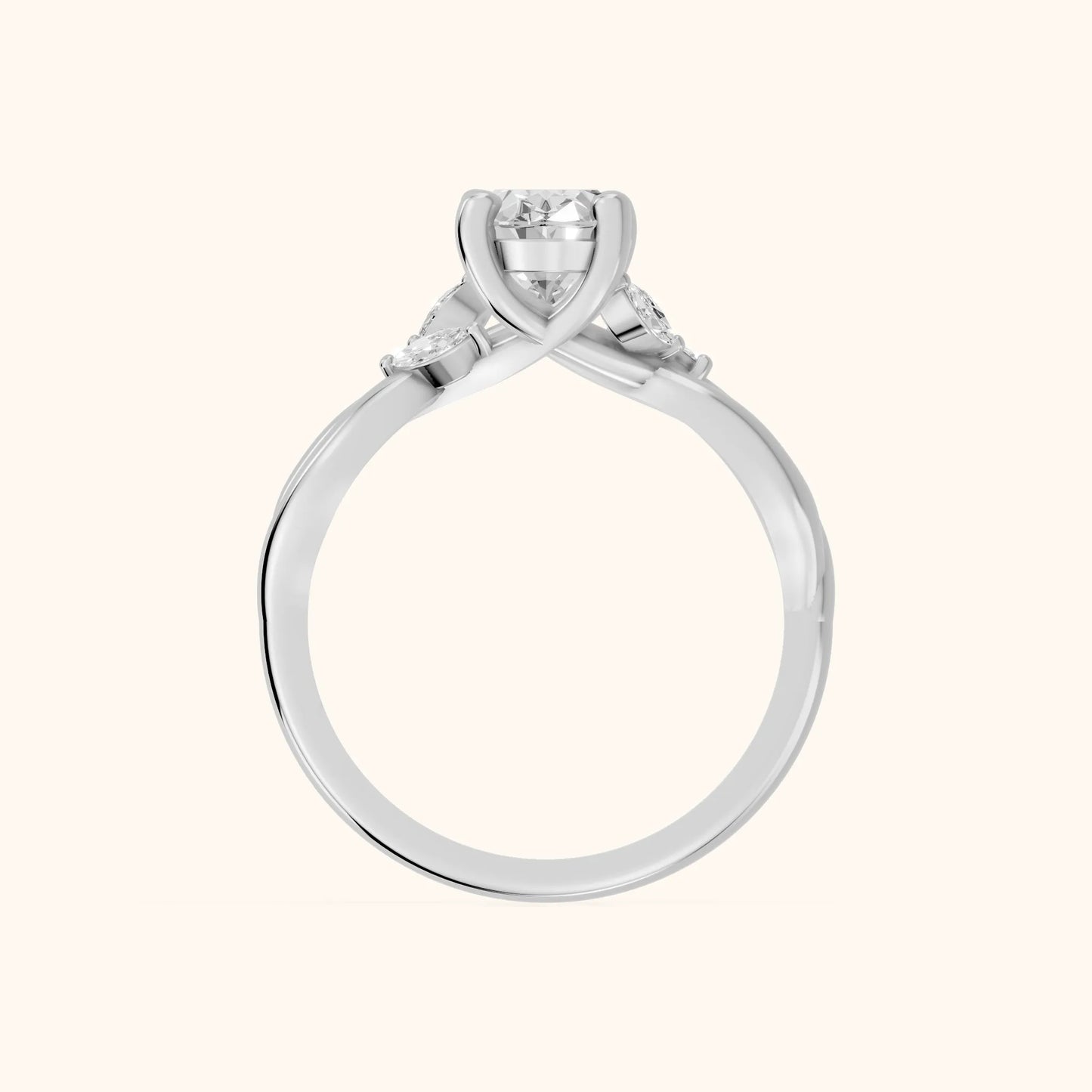 Luna Glow Twisted Oval Diamond Engagement Ring in White Gold - FingerView