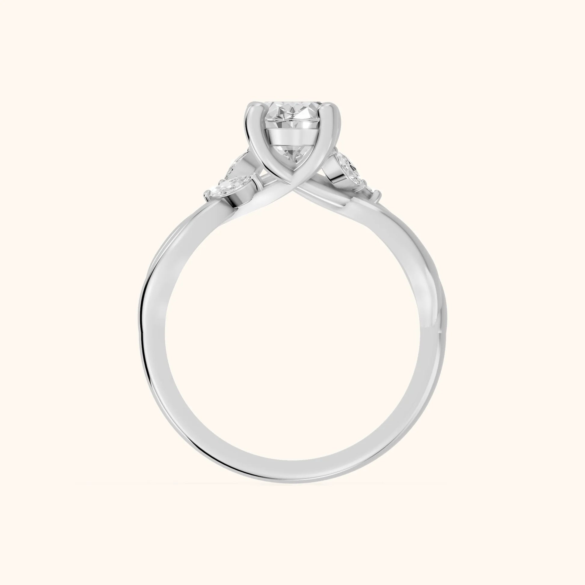 Luna Glow Twisted Oval Diamond Engagement Ring in White Gold - FingerView