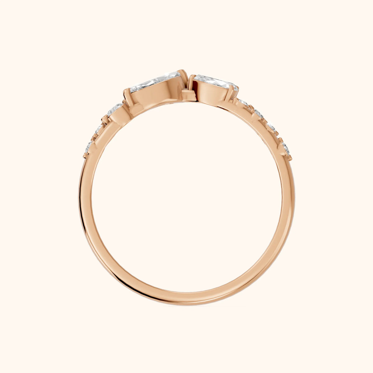Sonia Curved Marquise & Round Diamond Wedding Band in Rose Gold - FingerView