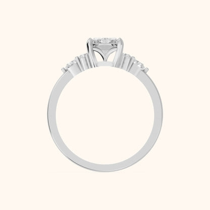 Amelia Three Stone Radiant Diamond Engagement Ring in White Gold - FingerView