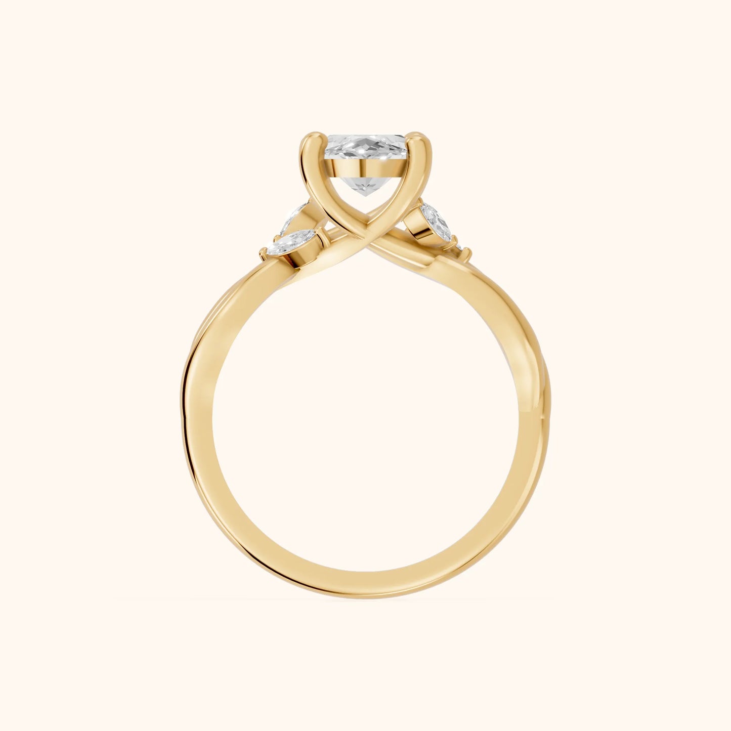 Luna Glow Twisted Marquise Diamond Engagement Ring in Yellow Gold - FingerView