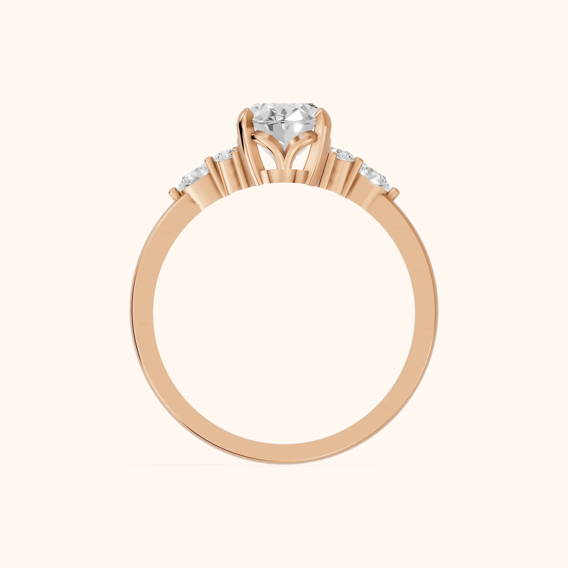 Amelia Three Stone Oval Diamond Engagement Ring in Rose Gold - FingerView