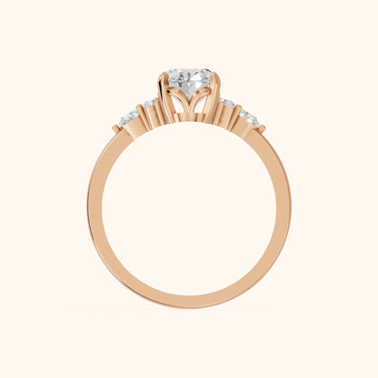 Amelia Three Stone Oval Diamond Engagement Ring in Rose Gold - FingerView