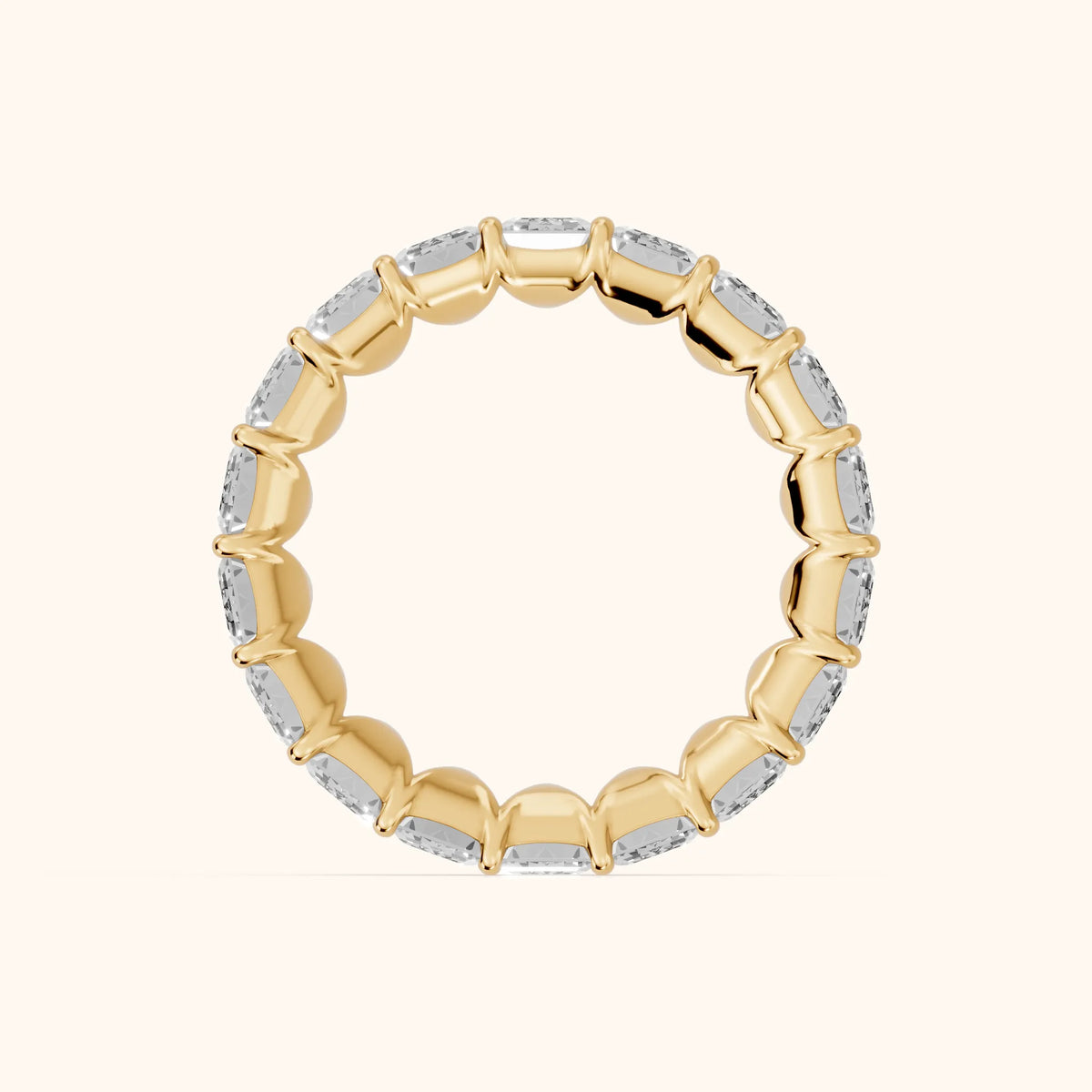 Zaya Shared Prong Emerald Diamond Eternity Band in Yellow Gold - FingerView
