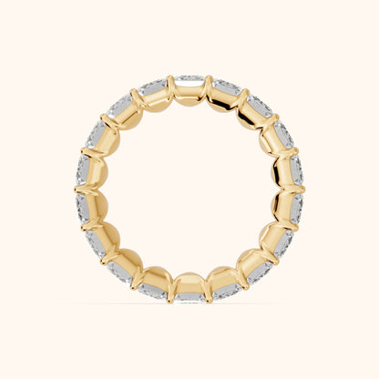 Zaya Shared Prong Emerald Diamond Eternity Band in Yellow Gold - FingerView