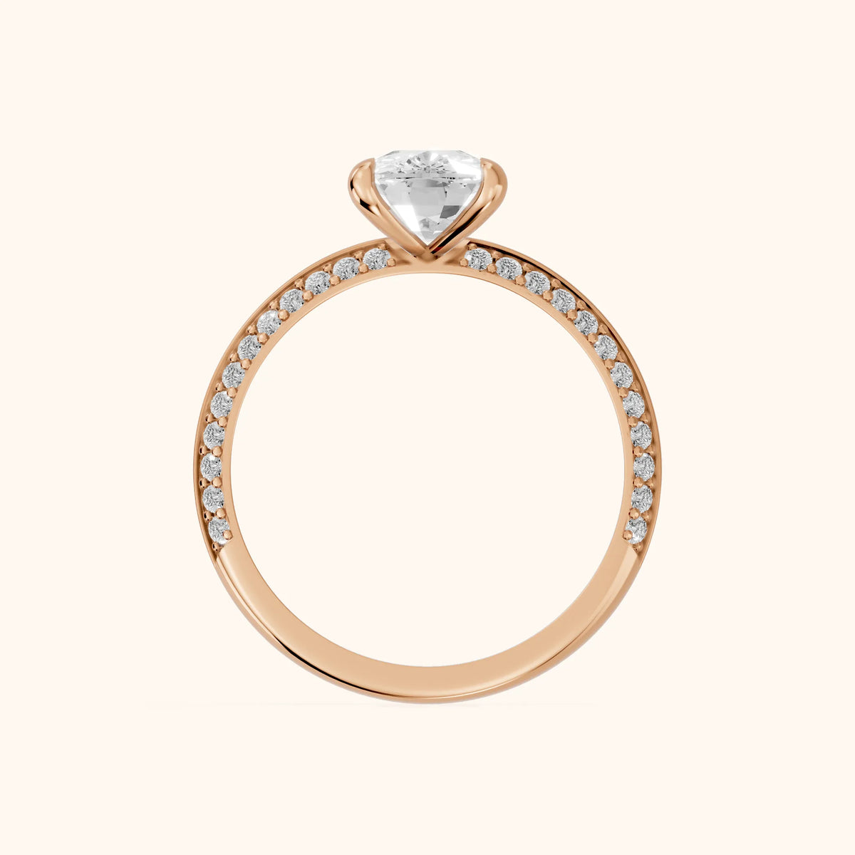 Meredith Knife Edge Pavé Cushion Diamond Engagement Ring in Rose Gold - FingerView.webp
