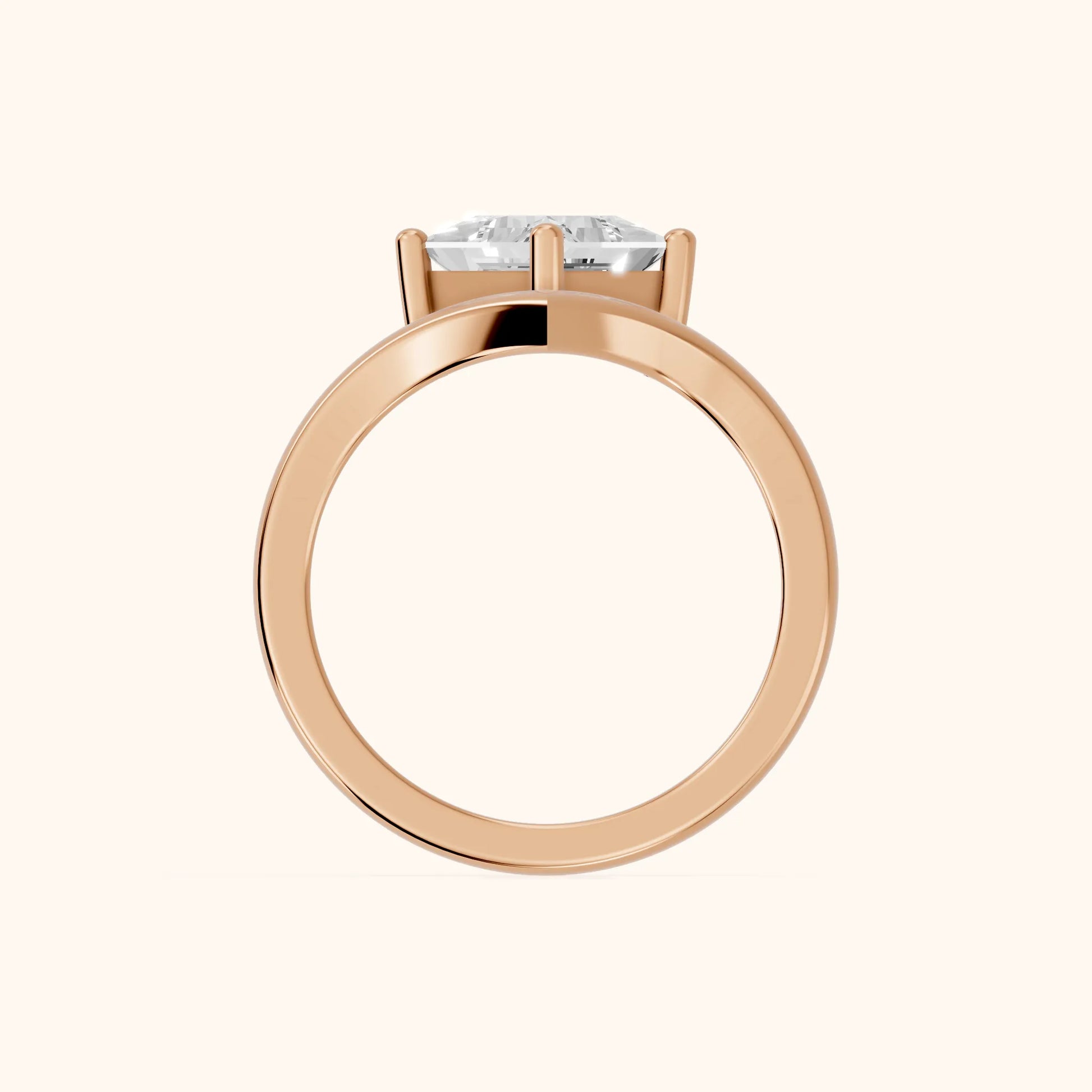 Evelyn Chevron Solitaire Princess Diamond Engagement Ring in Rose Gold - FingerView