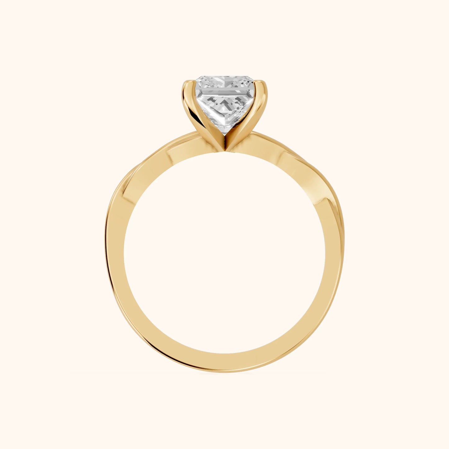 Iris Twist Princess Diamond Engagement Ring in Yellow Gold - FingerView
