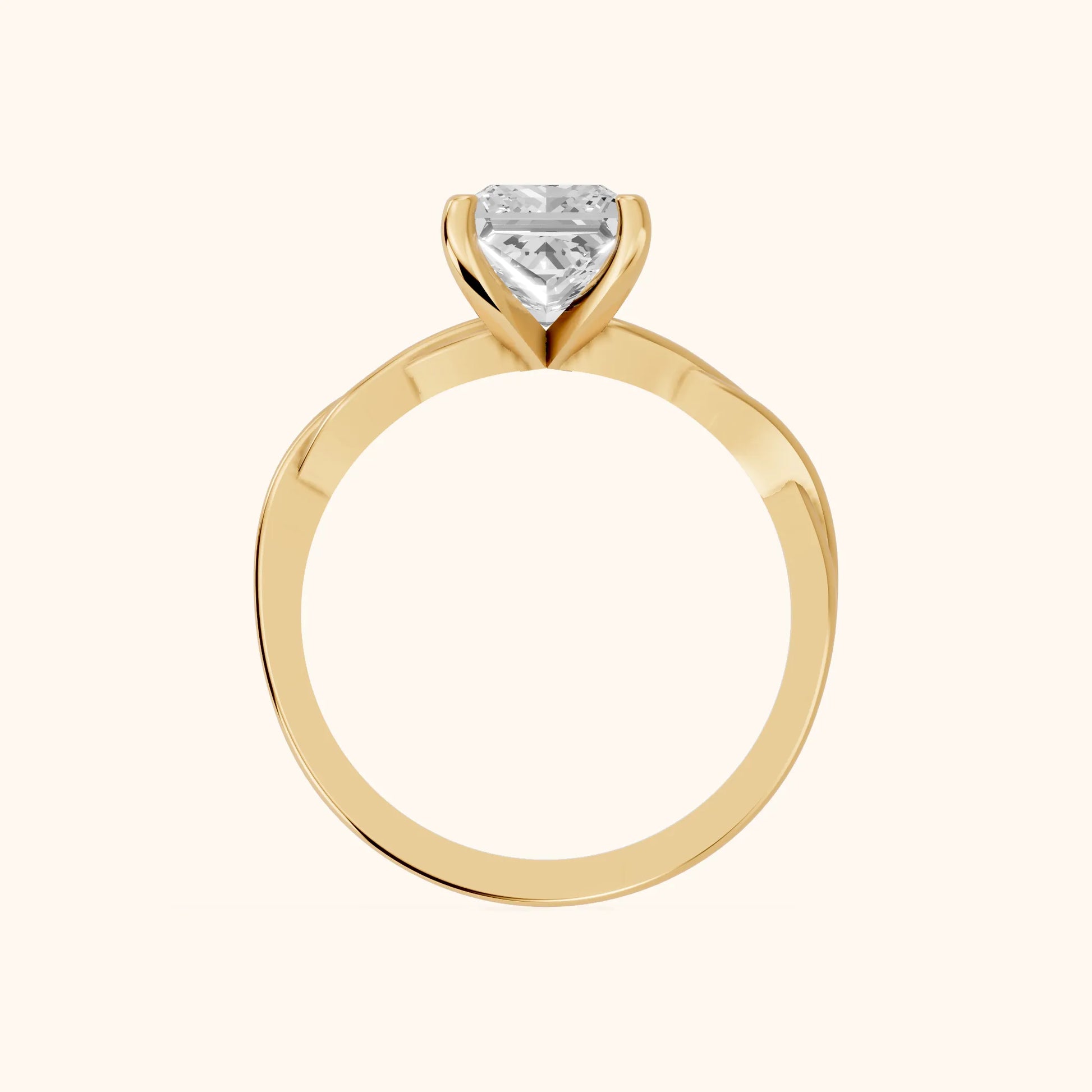 Iris Twist Princess Diamond Engagement Ring in Yellow Gold - FingerView
