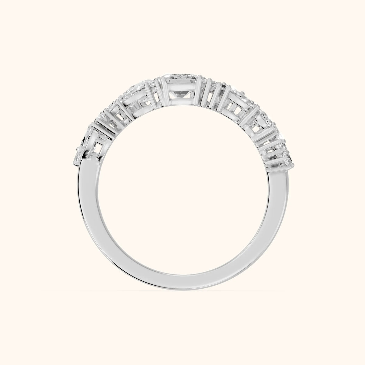 Isha Cluster Emerald & Pear Diamond Anniversary Ring in Silver - FingerView