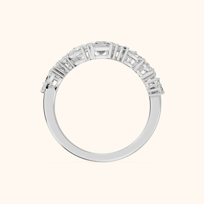 Isha Cluster Emerald & Pear Diamond Anniversary Ring in Silver - FingerView