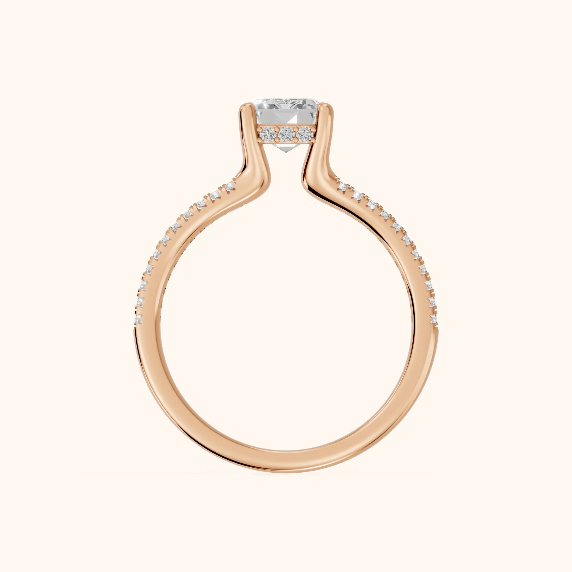 Eternal Embrace Solitaire Emerald Diamond Engagement Ring in Rose Gold - FingerView
